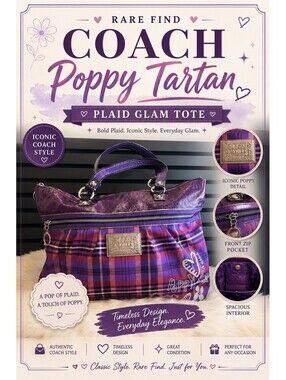 Rare Coach 15886 Poppy Tartan Plaid Glam Tote